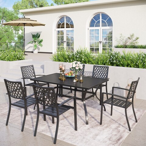 7-piece Outdoor E-coating Metal Patio Dining Set with Stackable Chairs