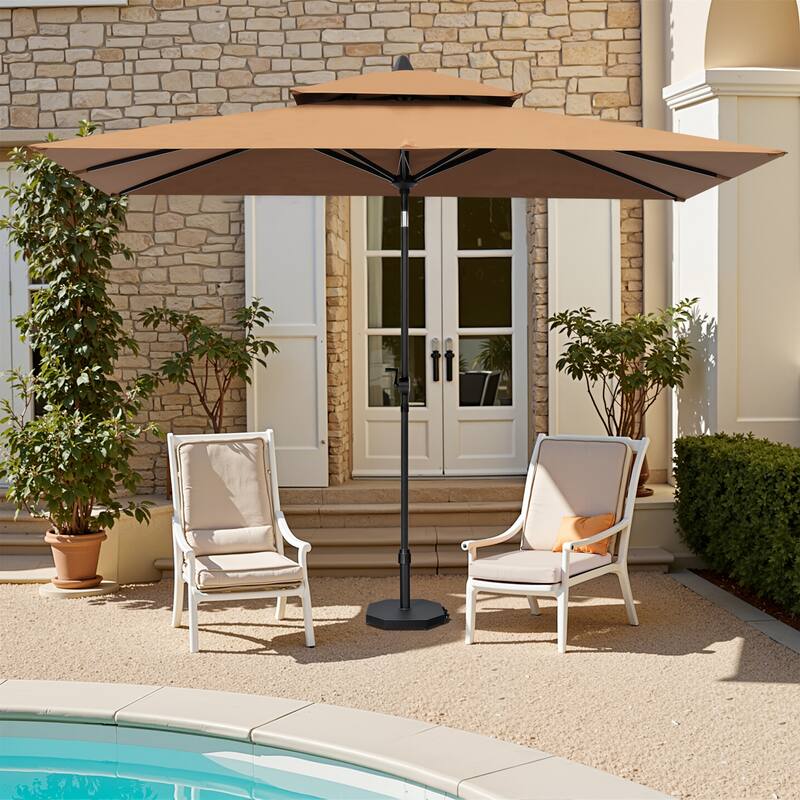 10 x 6.5 FT Double Top Patio Market Umbrella with Weighted Base with Wheels