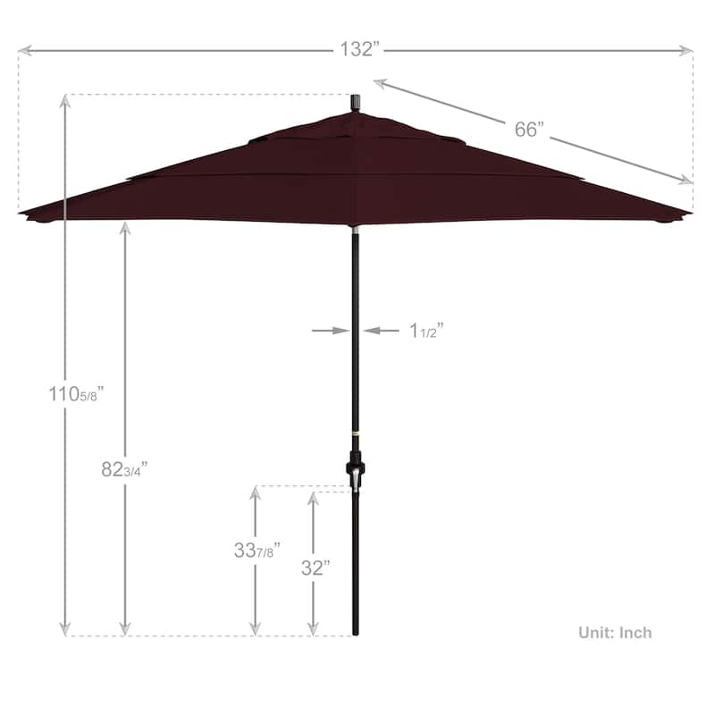 California Umbrella 11' Sun Master Patio Umbrella Bronze Aluminum Pole Fiberglass Ribs Crank Lift Collar Tilt Pacifica Capri