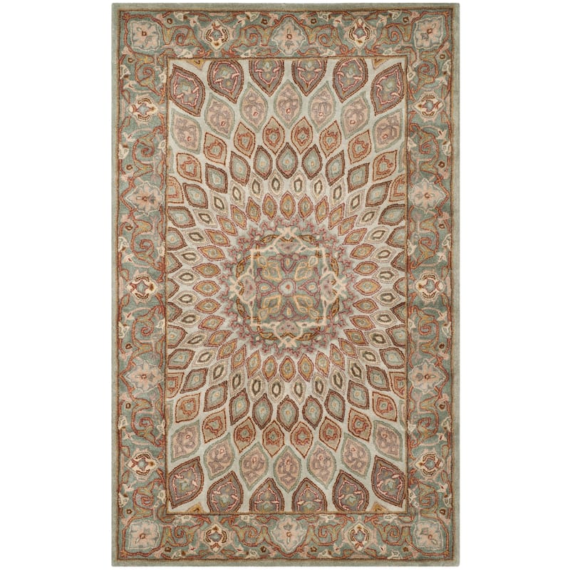SAFAVIEH Handmade Heritage Wayfarer Traditional Oriental Wool Rug - 5' x 8' - Blue/Grey