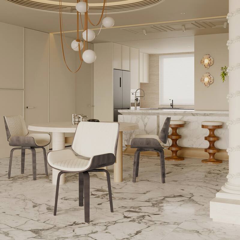 Mid Century Modern Dining Chairs Set of 2, Kitchen Swivel Dining Chairs w/ Curved Back, Faux Leather Reception Room Chairs