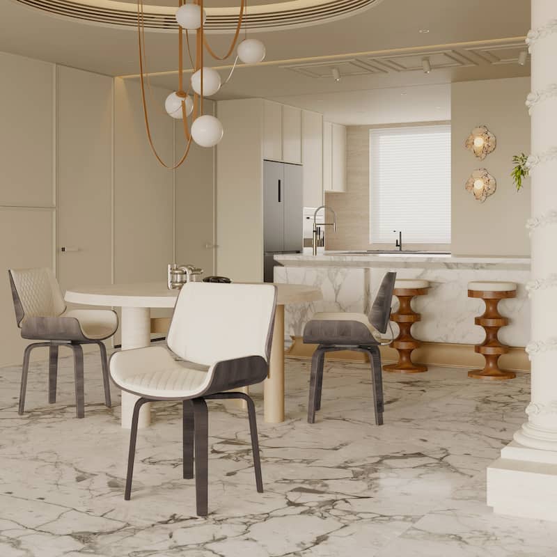 Swivel Bar Stool Dining Chairs Accent Chairs with PU Leather Upholstery and Wood Frame, Set of 2 - Beige