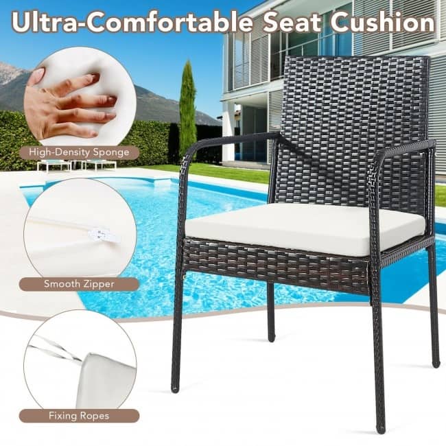 4 Pieces Patio Wicker Rattan Dining Set with Comfy Cushions - 22" x 20.5" x 34.5" (L x W x H)