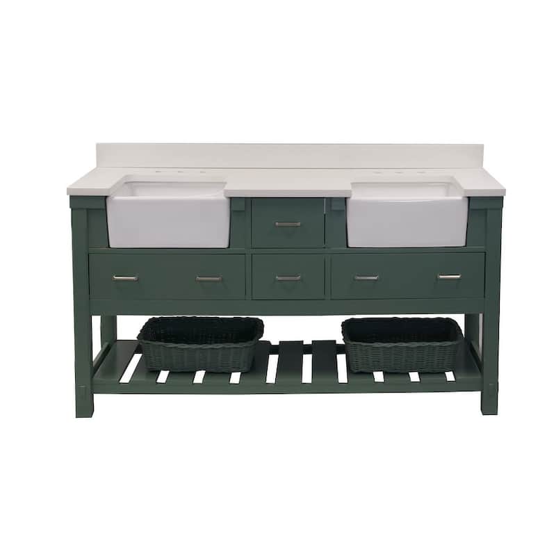 KitchenBathCollection Charlotte 72" Double Farmhouse Vanity with Quartz Top