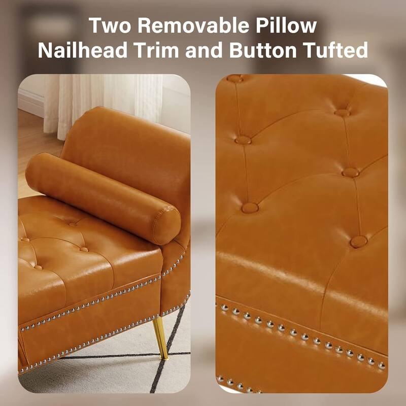 Armed Ottoman Bench PU Leather Bench Button Tufted Sofa Stool Bench Footrest Stoolfor Entryway, Living Room and Window