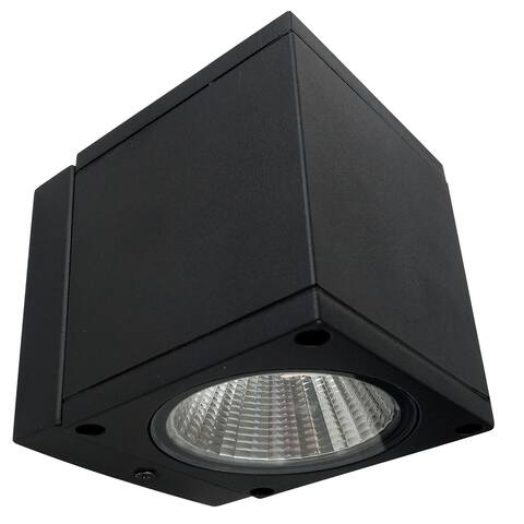 Sunlite Black LED Decorative Outdoor Up or Down Wall Lantern Light Cube Sconce Fixture, Daylight 5000K - 4 in