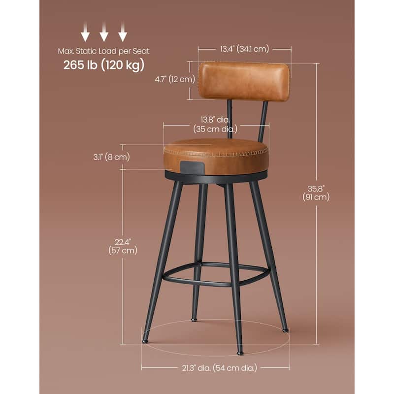 360 Swivel Bar Stools with Backrest and Steel Legs Footrest Perfect for Dining Room Set of 2