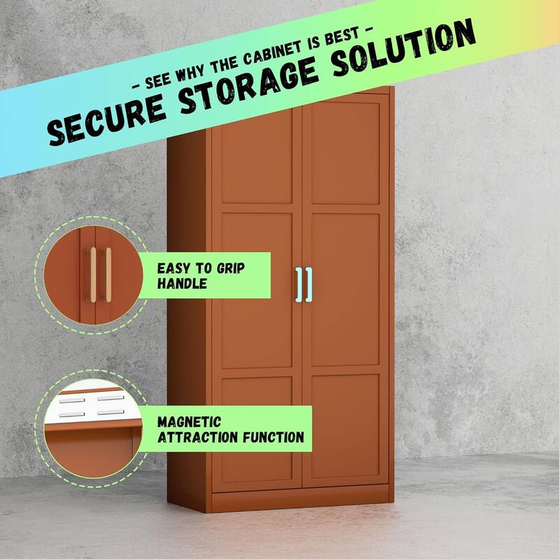 71'' - 72'' Tall Wardrobe Armoire Clothing Closet Storage Cabinet with Hanging Rod and Adjustable Shelves