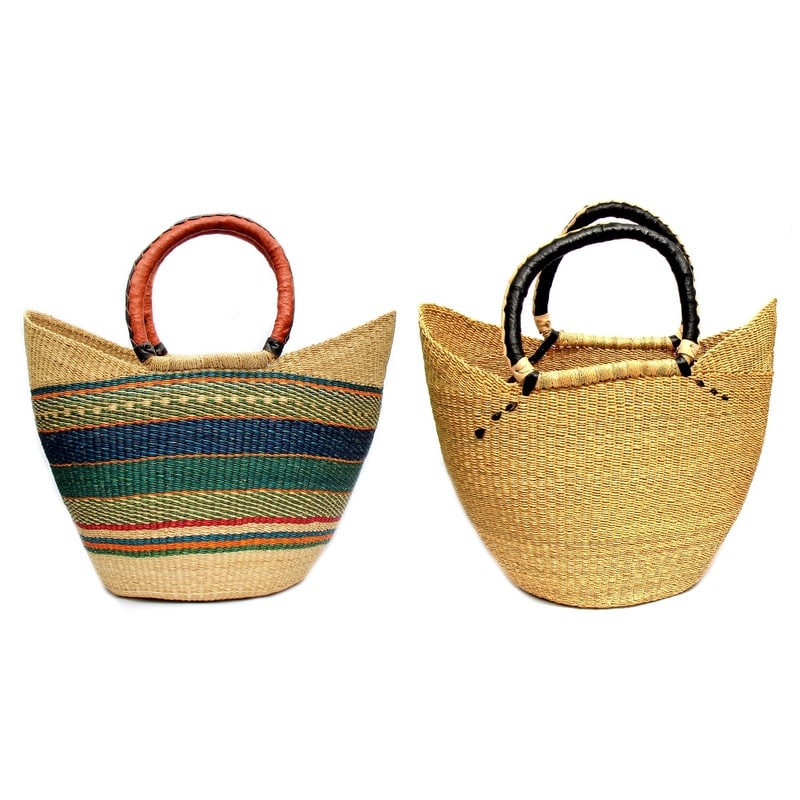 Handmade Bolga Shopper Tote Basket, 18-inch, Natural or Mixed Colors