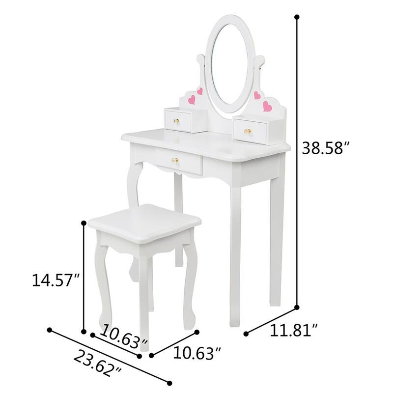 Three Drawers Kids Dressing Table with Chair White Love Style