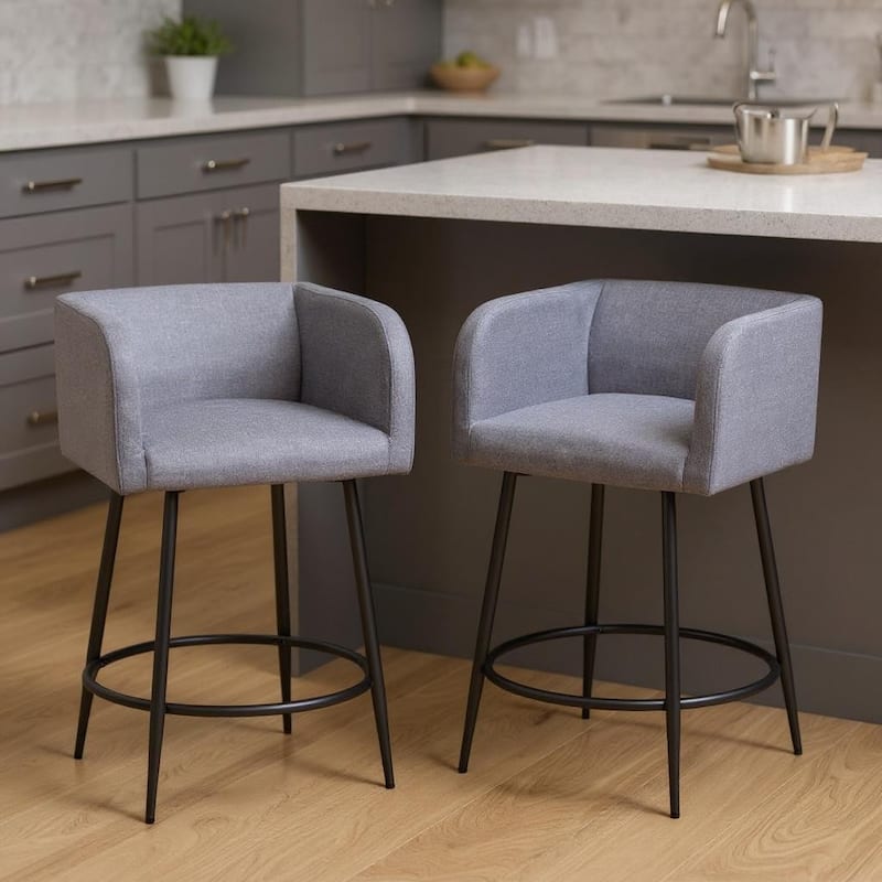 HomeRoots Set of Two 27" Gray and Black Fabric and Steel Counter Height Bar Chairs - Counter Height - Gray - Set of 2