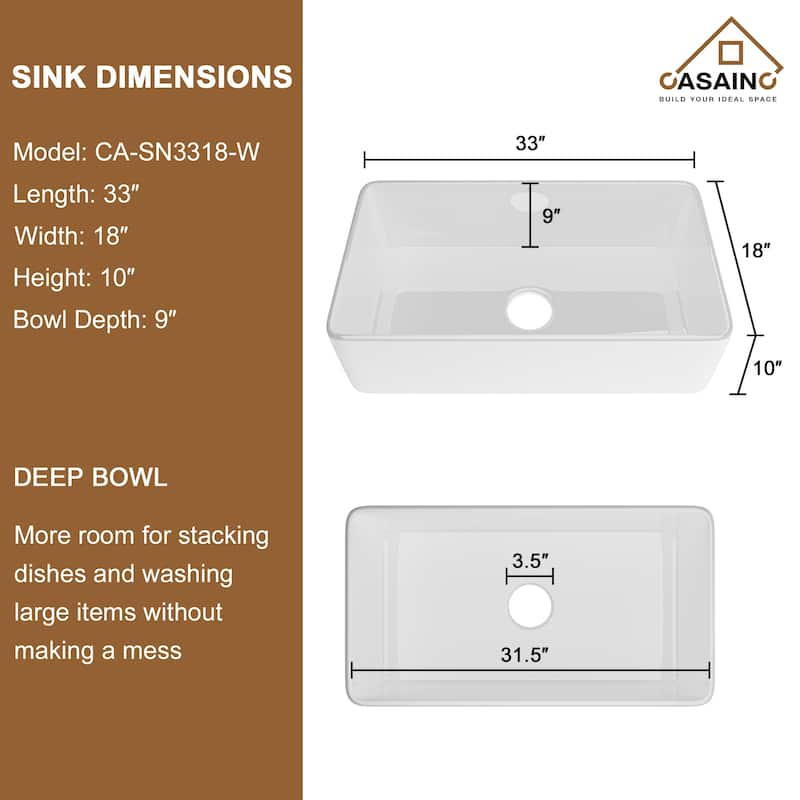 All-in-One Kit Farmhouse/Apron-Front Single Bowl Fireclay Kitchen Sink with Pull Down Sprayer Kitchen Faucet and Accessories