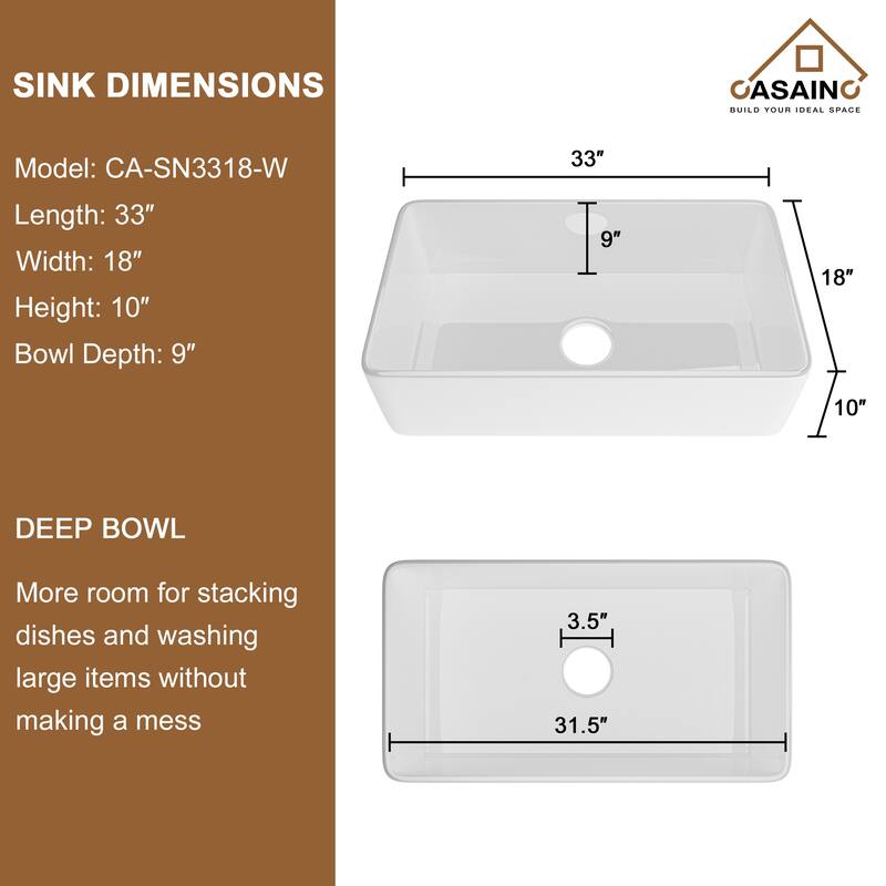 CASAINC All-in-One Kit Farmhouse/Apron-Front Single Bowl Fireclay Kitchen Sink with Kitchen Faucet, Bottom Grid and Strainer