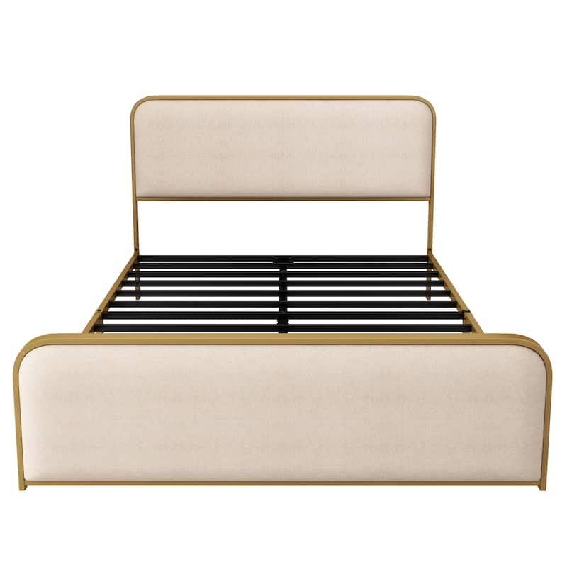 Linen Upholstered Bed Metal Platform Bed Frame with Storage Underneath, Safety Rounded Corners Design Headboard and Footboard