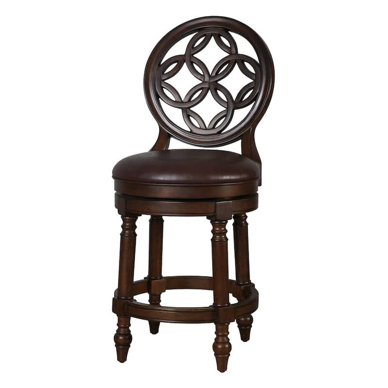 Tiffany Wood Bar Stool with Back and Swivel Upholstered Seat