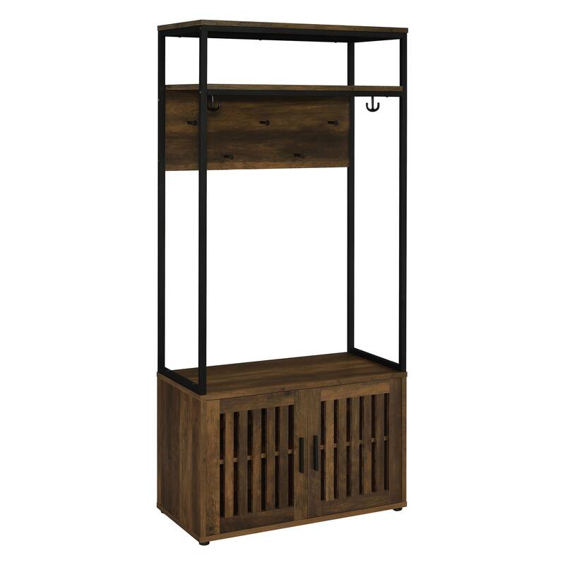 Cresida Dark Pine and Black 2-Door Hall Tree