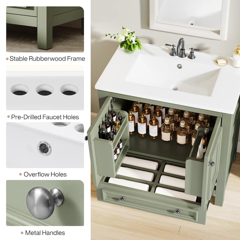 Modern Bathroom Vanity with Sink, Vanity Cabinet with Drawer and Door Organizer
