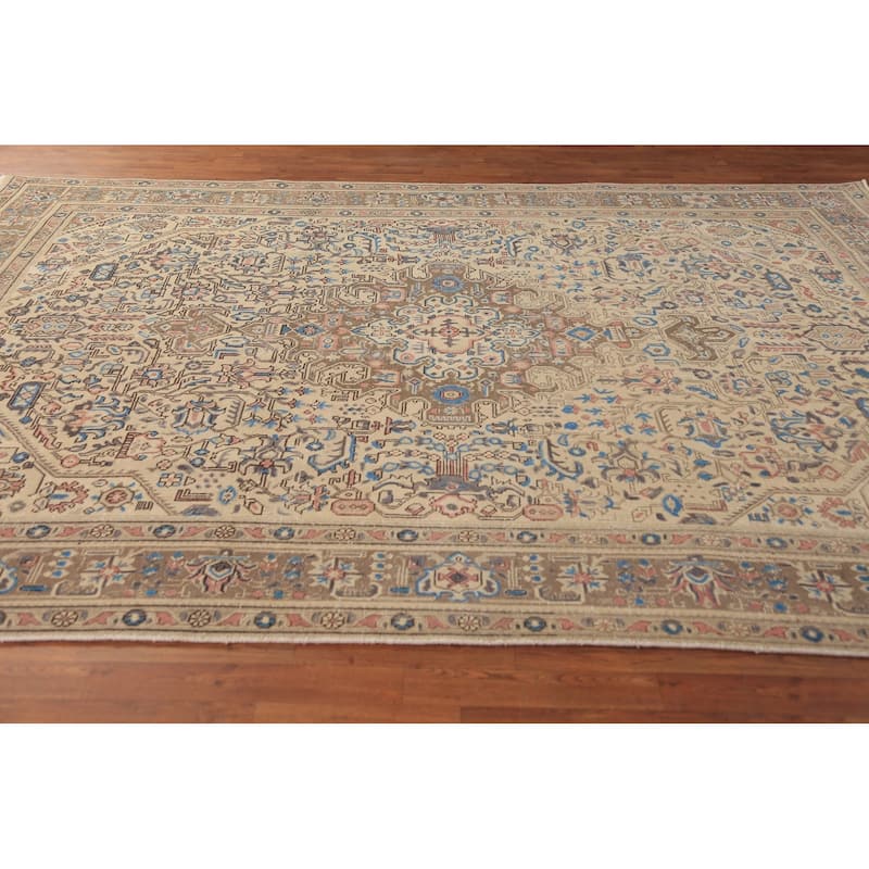 Tabriz Persian Rug Hand-Knotted Oriental Beige Wool Carpet - 7'10"x 10'10"
