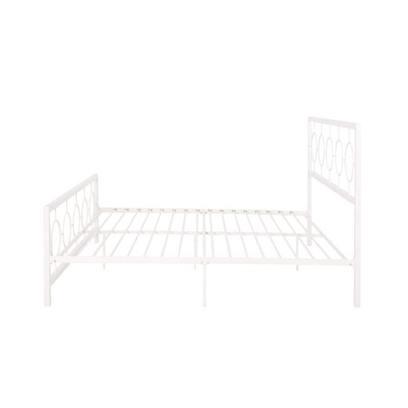 Roomfitters King Size Metal Platform Bed Frame with Headboard and Footboard, Modern Circle Design, White