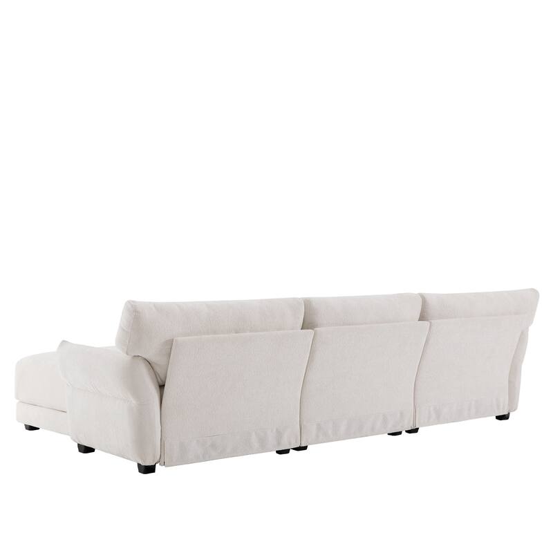 Modular Sectional Sofa Set with Petal Armrest Design External USB and Type-C Charger, Movable Ottoman, Chenille