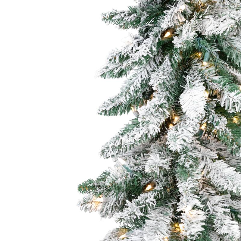 Pre-Lit Pencil Flocked Alpine Artificial Christmas Tree - 5' - Clear Lights - 5 Foot