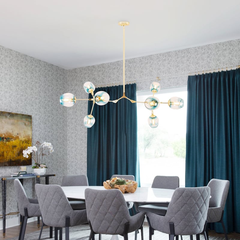 Oaks Aura Mid Century Modern 8-Light Gold Ceiling Light Adjustable Sputnik Chandelier