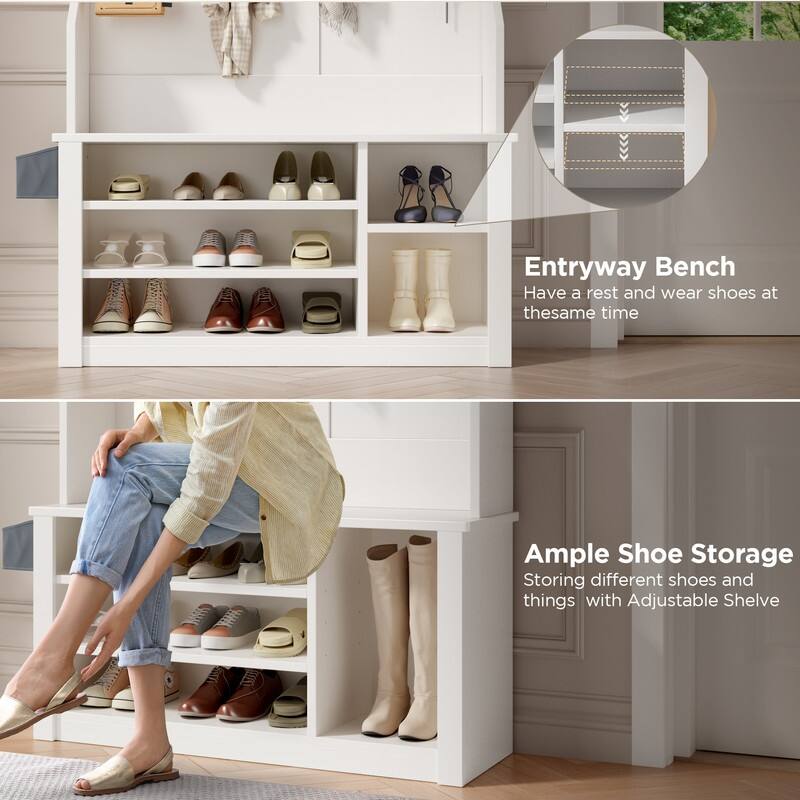 39.37'' W Hall Tree, 3 in 1 Entryway Bench with Coat Rack and Shoe Storage