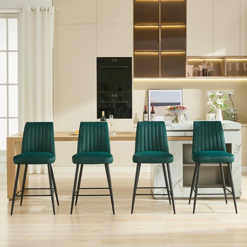 Velvet Bar Chairs Set of 2, Modern Armchair Bar Counter chair with Metal Legs and Upholstered Backrest for Dining Room
