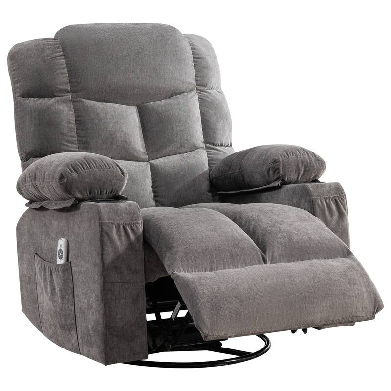 Swivel Massage Recliner Chair with Lumbar Heating, Oversized Lounge Sofa with Cup Holders, USB Port & 2 Side Pockets