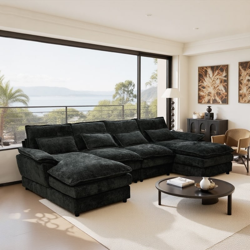 110.24" Modular Double Chaise Lounge Sectional Sofa with Waist Pillows
