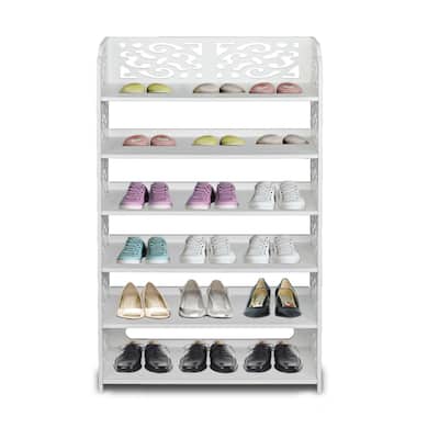 6 Tier Carved Storage Organizer Standing Shoe Rack Shelf Cabinet