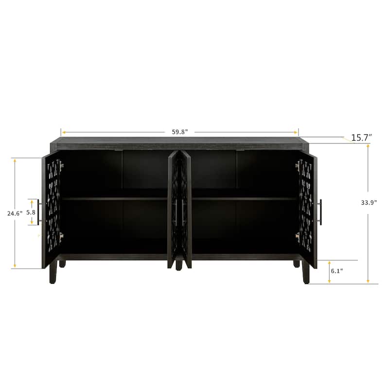 Hollow Four Door Antique Cabinet, American Country Style, Suitable for Living Room, TV Cabinet, Kitchen