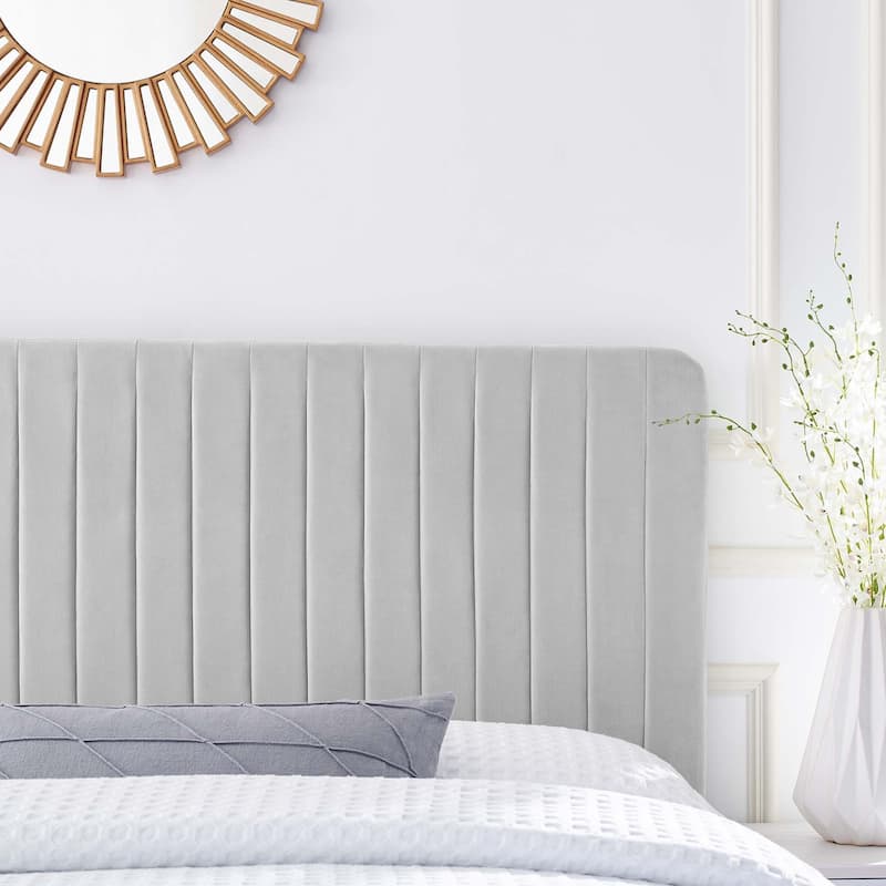Milenna Channel Tufted Performance Velvet King/California King Headboard - Light Gray - California King