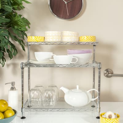 SAFAVIEH Home Collection Marcel Chrome Wire Mini Rack 3-Shelf Storage for Kitchen, Garden, Garage - 18Wx18Dx18H