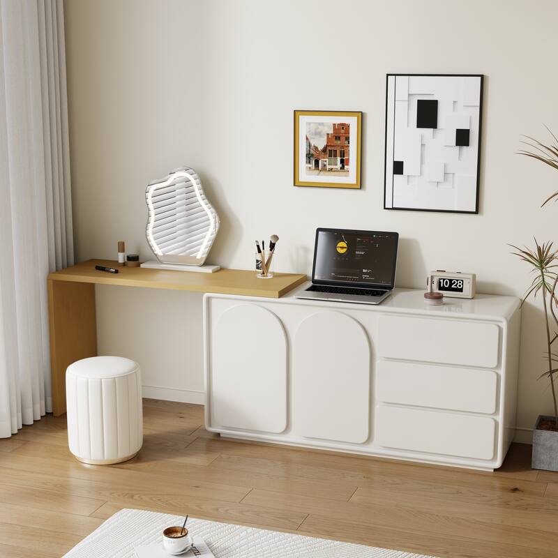 55.1'' Modern L-Shaped Makeup Vanity, Bedroom Desk - 55