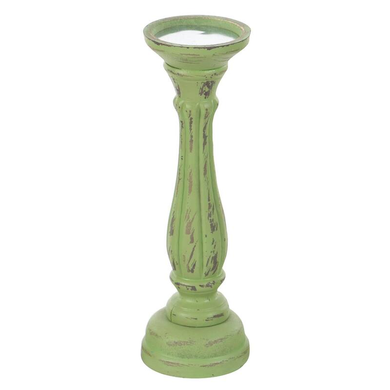 Gray, Green, Brown or Blue Wooden Distressed Turned Decorative Candle Holder (Set of 3)