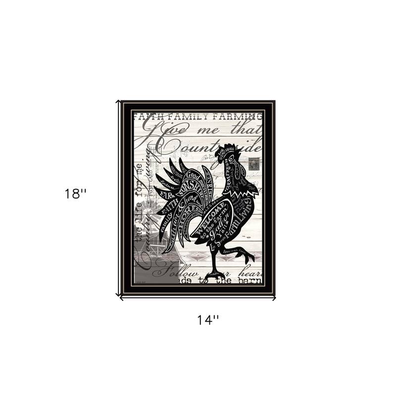 HomeRoots Faith Family Farming Rooster Black Framed Wall Art