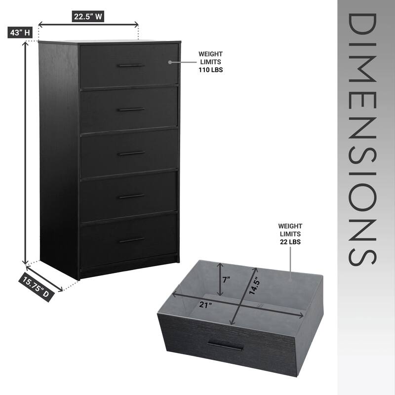 Modern Minimalist 5-Drawer Dresser with Large Fabric Drawers