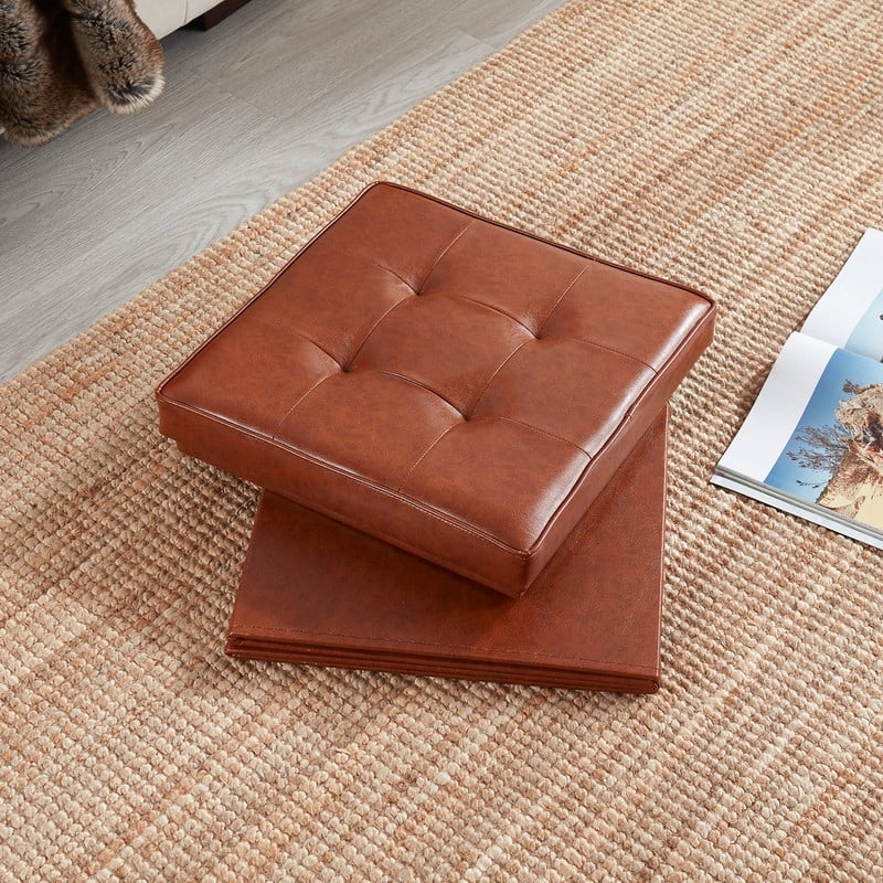 Foldable Tufted Square Storage Ottoman with Table Top Lid