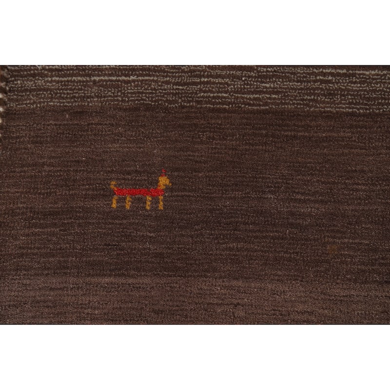 Hand Knotted Oriental 100% Wool Carpet Tribal Stripe Brown Gabbeh Area Rug - 5' 10'' X 4' 2''