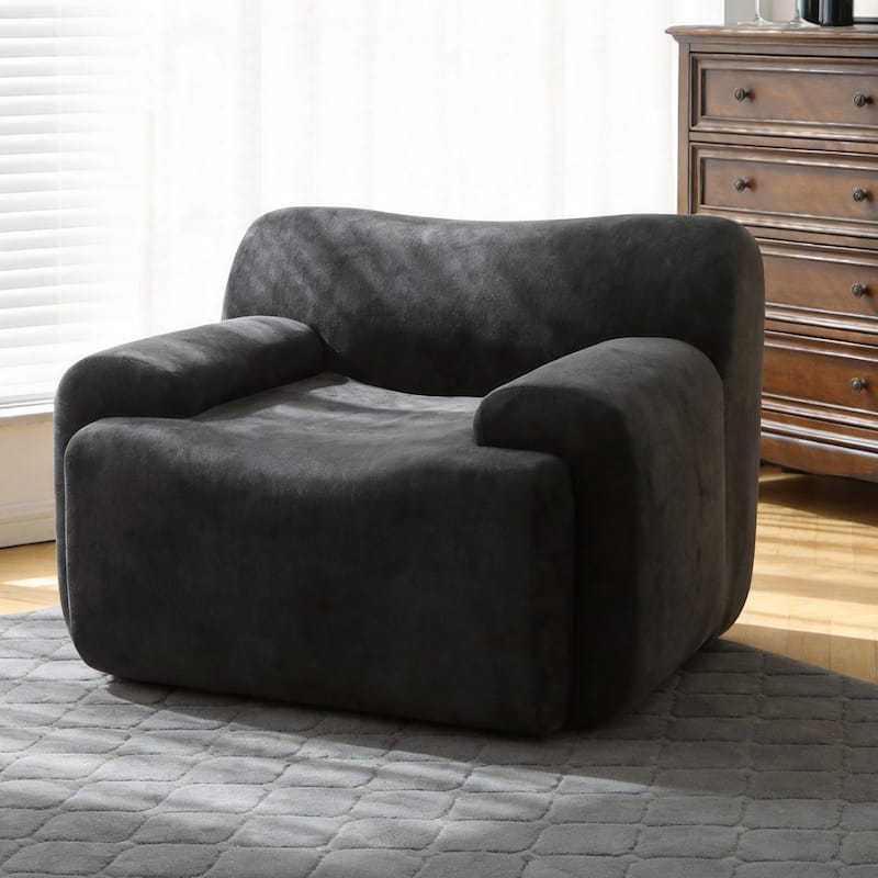 Chenille Accent Chair, Comfy Cloud Sofa Chair, Modern Armchair Boneless Reading Chairs - Black