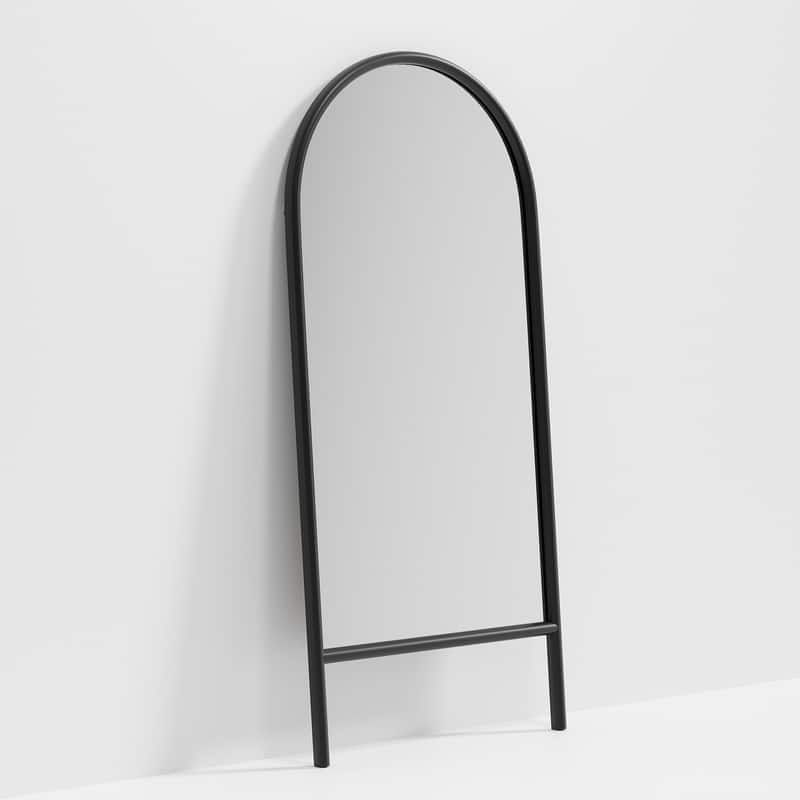 Ladder-Style Arched Solid Wood Framed Full Length Leaning Mirror