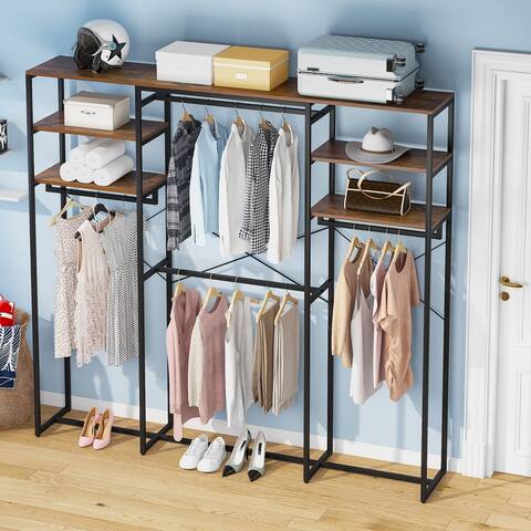 70.9"W Heavy-Duty Freestanding Closet Organizer with Shelves and Hanging Rods,Extra Large Garment Rack for Closet,Bedroom