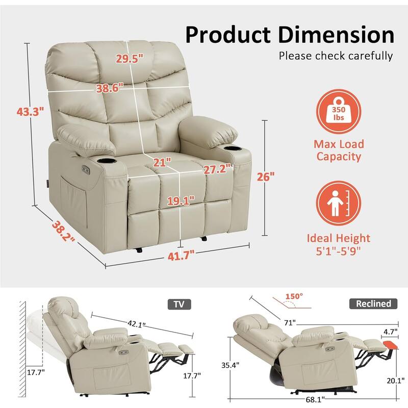 MCombo Wide Power Lift Recliner Chair with Extended Footrest for Big Elderly People, Faux Leather R7289