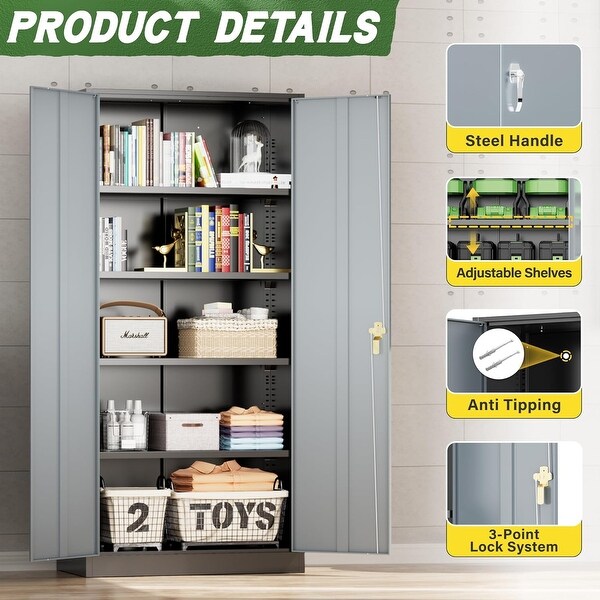 Tall Metal Locker Garage Storage Cabinet with Locking Doors and Adjustable Shelves for Office Garage Home Pantry On Sale Bed Bath Beyond 34558341