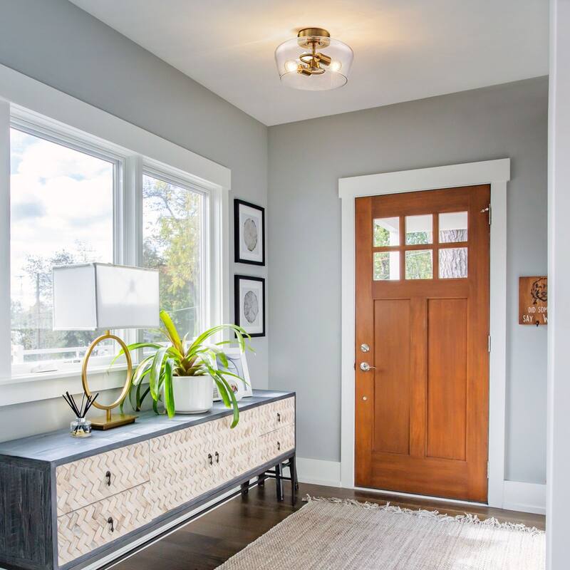 Modern 2-Light Drum Semi Flush Mount Glass Ceiling Light