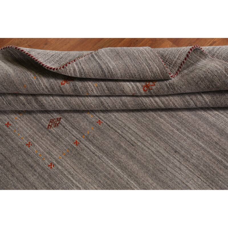 Gabbeh Indian Area Rug Hand-Knotted Grey Oriental Wool Carpet - 8'1" x 9'10"