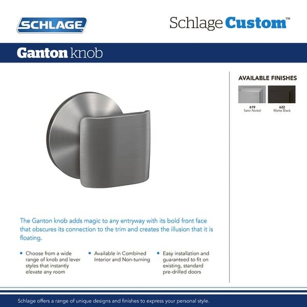 Schlage Fct94 Gan Cen Custom Ganton One Sided Dummy Interior Pack With Century Trim Exterior Handleset Sold Separately