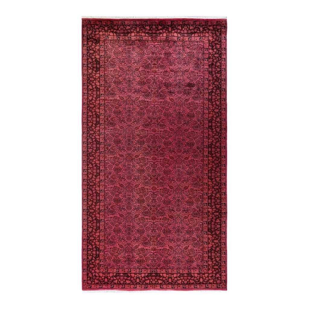 Overton Hand Knotted Wool Vintage Inspired Modern Contemporary Overdyed Pink Area Rug - 6' 2" x 12' 1"