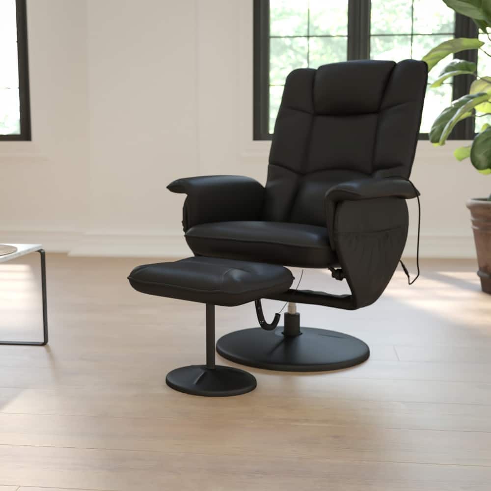 LeatherSoft Massaging Multi-Position Recliner w/Ottoman w/Side Pocket